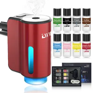 Upgraded Car Air Freshener Set with 8 x 10ml French Essential Oils - USB Rechargeable Aroma Diffuser for Car, Home & Travel, 3-Level Intensity Control