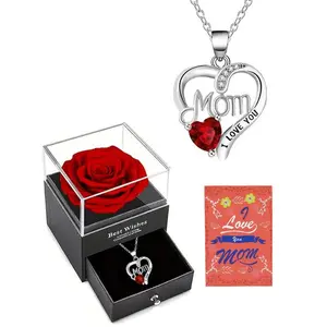 Heart Shaped Rose Gift Box with Letter Design Pendant Necklace, Elegant Jewelry for Women, Gift for Mother, Wife, Girlfriend, Birthday Gift, Valentine's Day, Gift, Mother's Day Gifts, Gift Set for Mothers, Gifts for Her