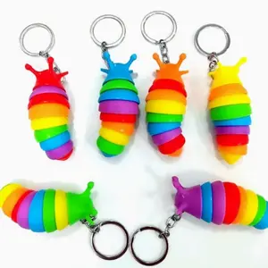6 PCS Mini Fidget Slug Key-chain Toys,3D Articulated Stretch Caterpillar Sensory Stress Relief Flexible Hand Toy, Ideal Party Favor Colorful Office Desk Pet Toys, Keychain Set (Random Color)