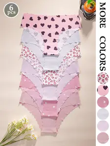 Women's Sexy Fitted Triangle Soft Comfy Panties Set, Pure Color Heart Print Leopard Pattern, Ice Silk Fabric, Breathable Comfort for All Seasons, Soft Breathable Panty