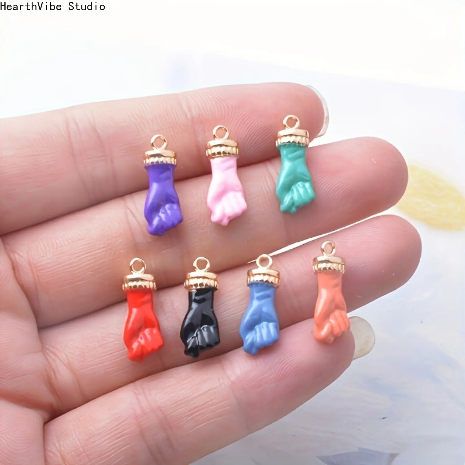 Women's 10-Piece Solid Copper Enamel Fist Hand Charms Set - Oil-Dripped Pendants for DIY Jewelry Making (Camping & Hiking Hammock Accessory), Enamel Charms