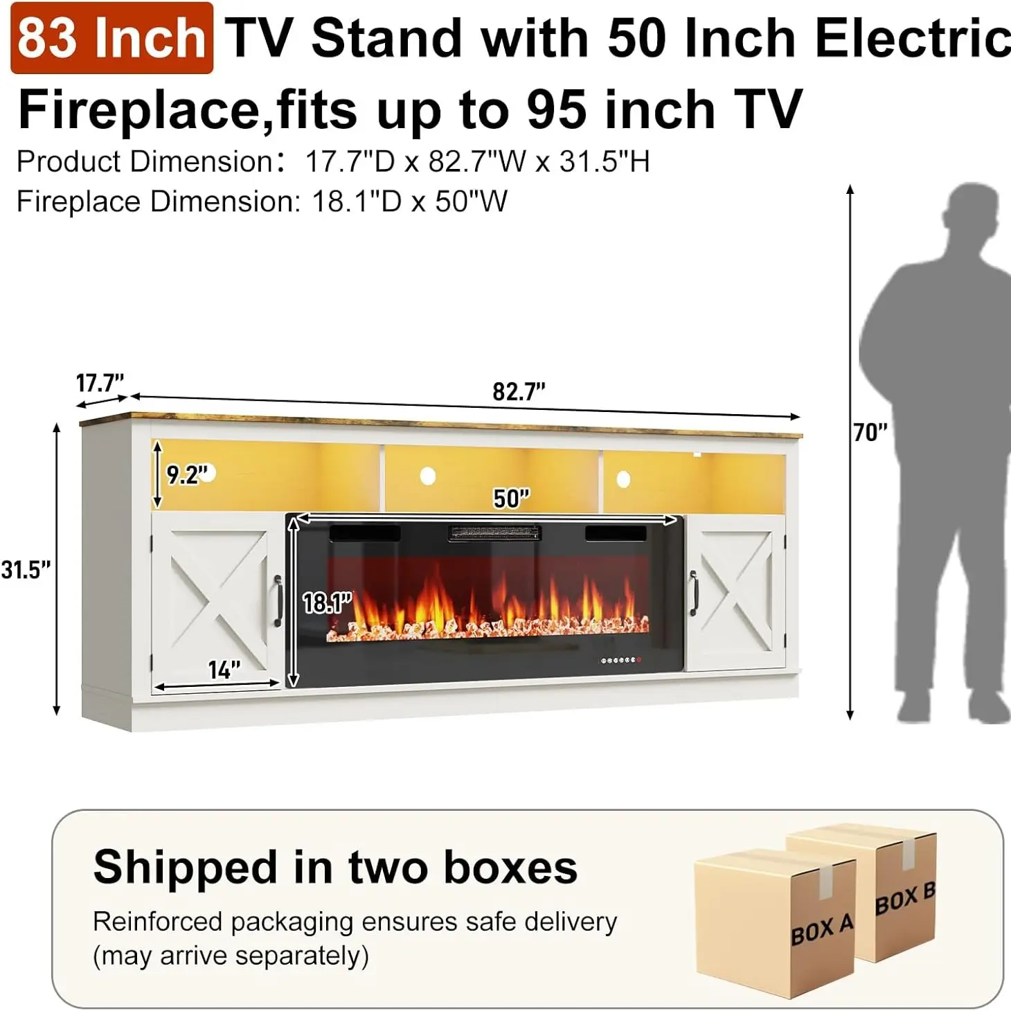 White (83" TV Stand Fireplace)