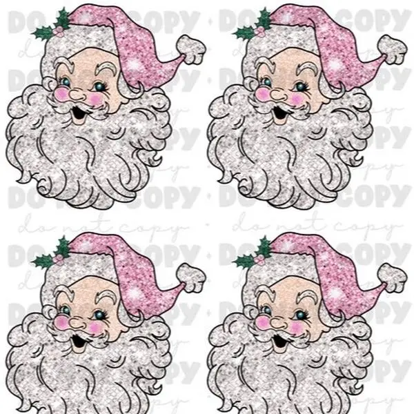Premade Pink Christmas Santa faux sequin glitter  DTF Transfer Gang Sheet 22 x 60