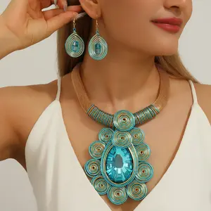 Bohemian Style Hand Woven Exaggerated Necklace Earring Set Banquet Accessories