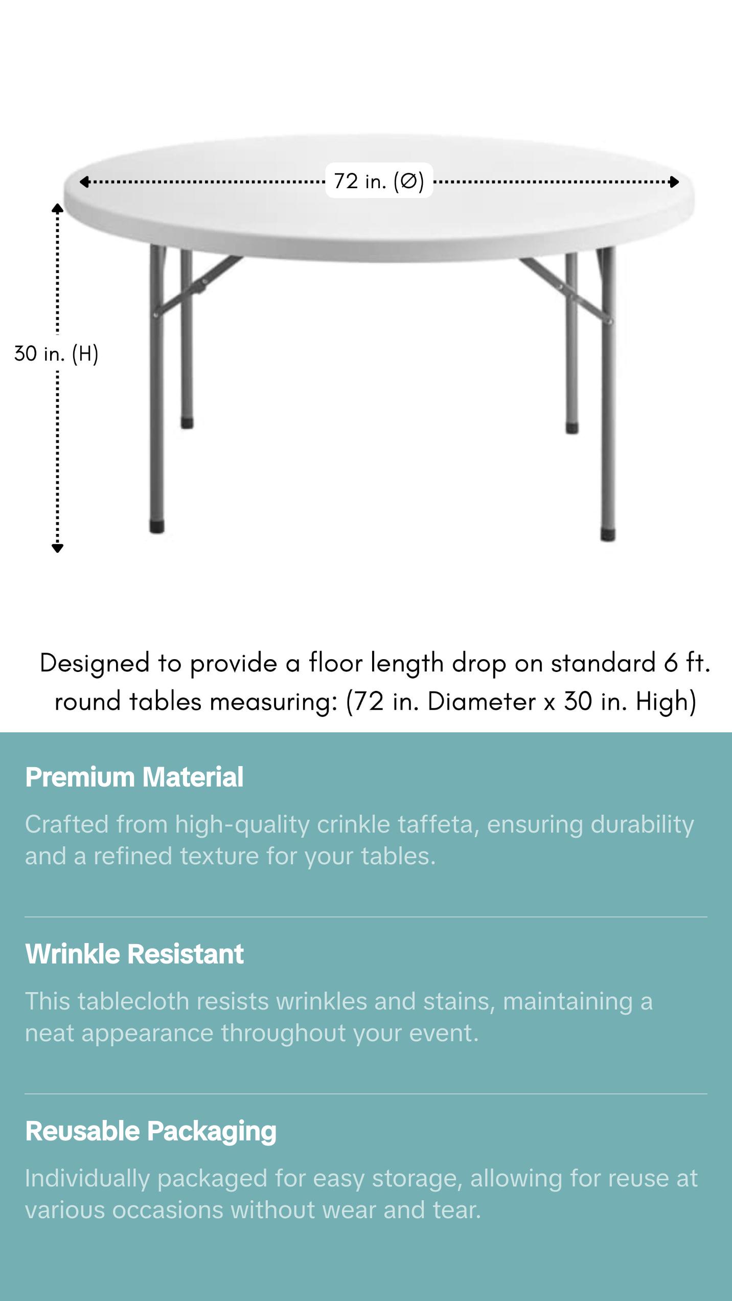 132 Inch Round Crinkle Taffeta Tablecloth Dusty Blue