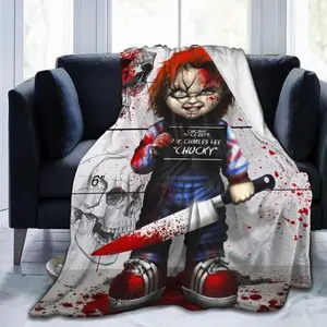 Horror Movie Blanket Chucky Blanket Halloween Flannel Blanket Super Soft Cozy Warm Fleece Throw Blanket Plush Lightweight Bedding for All Season Bed Sofa Couch Office Travel Camping