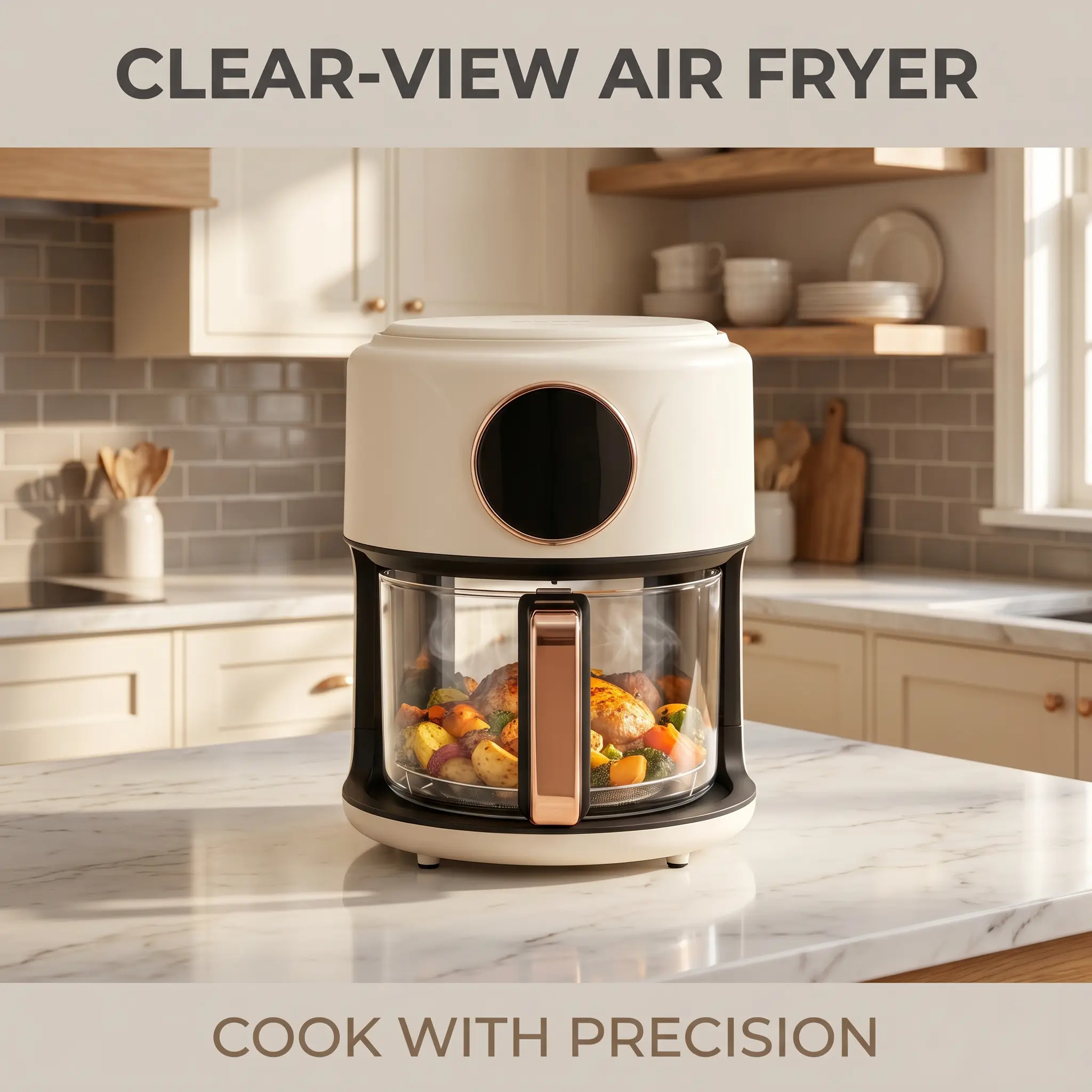 110V 4.2L Glass Air Fryer Countertop Oven with Visible Touch Screen, 360° View Window, 8 Preset Menus, Oil-Free Frying, Fast Cleanup, Stylish Design, Dishwasher Safe, Preserve Heat & Flavor, No Messy Splatters for Home Kitchen Healthy Meals, Countertop Fr