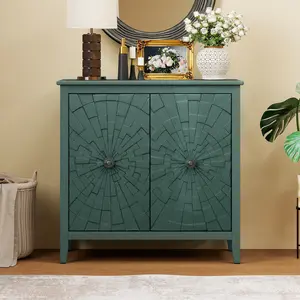 Aobtkel® Vintage Composite Wood Sideboard Cabinet - Classic Retro, Architectural Style, Carved Roman Column Legs, Hand-Painted Green Finish, Hidden Storage, Reinforced Structure, Raised Base for Easy Cleaning, for Living & Dining Room, Composite Wood Side