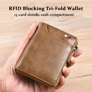 Men’s Minimalist Leather Wallet – Slim Bifold with RFID Protection, Holds 13 Cards, Compact for Front Pocket