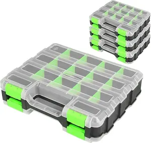Small Parts Storage Case Tools Box Organizer Double Side 34 Compartments Hardware Organizers with Removable Plastic Dividers for Screws Nuts Nails Bolts