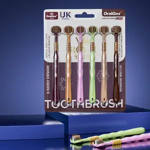 Adult Soft Bristle Toothbrush Set, Triple Head Design, Unisex Paper Card Packaging, Family Pack, Curved Handle for Easy Cleaning