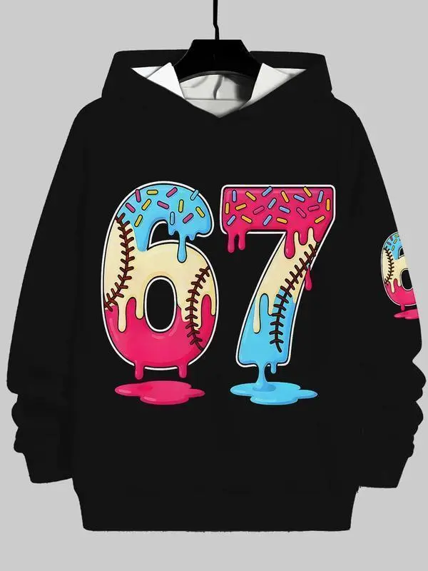 Trendy Youthwear 67 Donut Baseball Hoodie, Graphic Hoodie, Base Adorable Style, Unique Streetwear, Fall & Winter Fitted Design unisex stylish outdoor hoodie camisetas  comodas boyfriend  tees