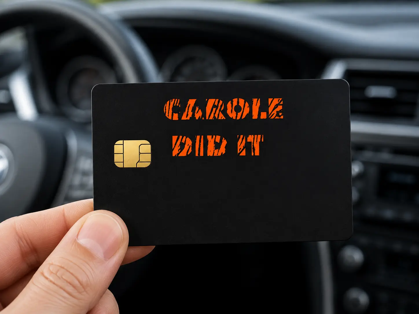 Carole Did It Funny Credit Card Skin, Black and Orange Mystery Meme Debit Card Sticker, Sarcastic Dark Humor Bank Card Cover, Quirky Wallet Accessory Gift for Friends and Meme Fans