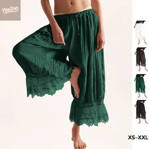 Lace Bloomer Pants for Women Capri Yoga Pants YeeZaa Y2k Elastic Waist Lace Patchwork Pettipants Ruffle Long Going Out Streetwear Lightweight Flared Slips Pants Pajama Bottoms 2026 Spring Summer Fashion Forever Young Bloomer Pants