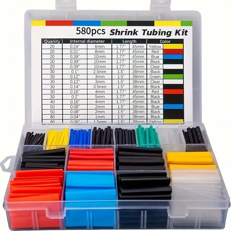 580pcs Practical Multi-Color Heat Shrink Tubing Kit + 1 Hard Box, Various Sleeve Cable Kits in 6 Colors And 11 Sizes, Perfect for Electrical Insulation, Insulate, Maintenance, Repairs, Mechanical Protection And Wire Connectors, Suitable for DIY Tool, Home