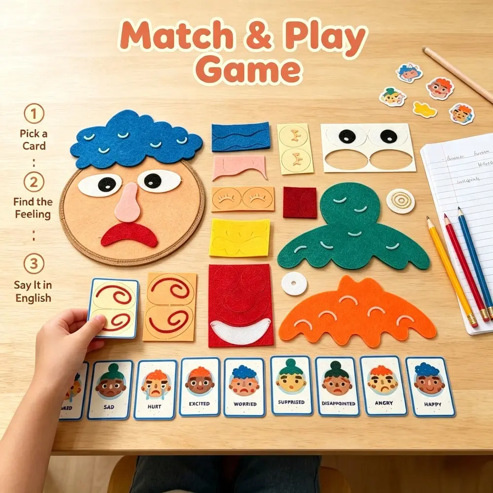 1-Set Felt Emotion Face-Changing Puzzle Board - Children's Social Emotion Cognitive Toy, DIY Expression Matching Sensory Early Education Game for Family & Kindergarten Interaction
