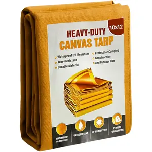 Heavy-Duty Tan Canvas Tarp 10x12 - -Season, Heavy-Duty Protection, Reinforced Stitching - Ideal for ,  & Industrial Use