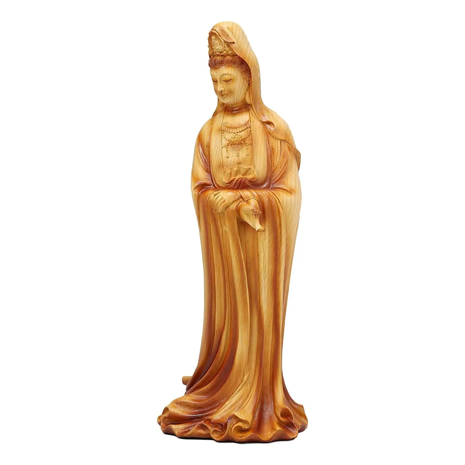 Ebros Bodhisattva Kuan Yin Standing with A Jar of Pure Water Statue 11.5" Tall Goddess Guan Yin Compassion of All Buddhas Figurine Guanyin Faux Wood Resin