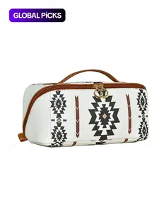 Boho Style Makeup Bag, Casual Colorblock Makeup Organizer Pouch, Handheld Cosmetic Pouch, Versatile Storage Bag for Skincare, Lotion, Cream, Lip Balm, Eyeliners, Mirror, Stationery, Travel Bag