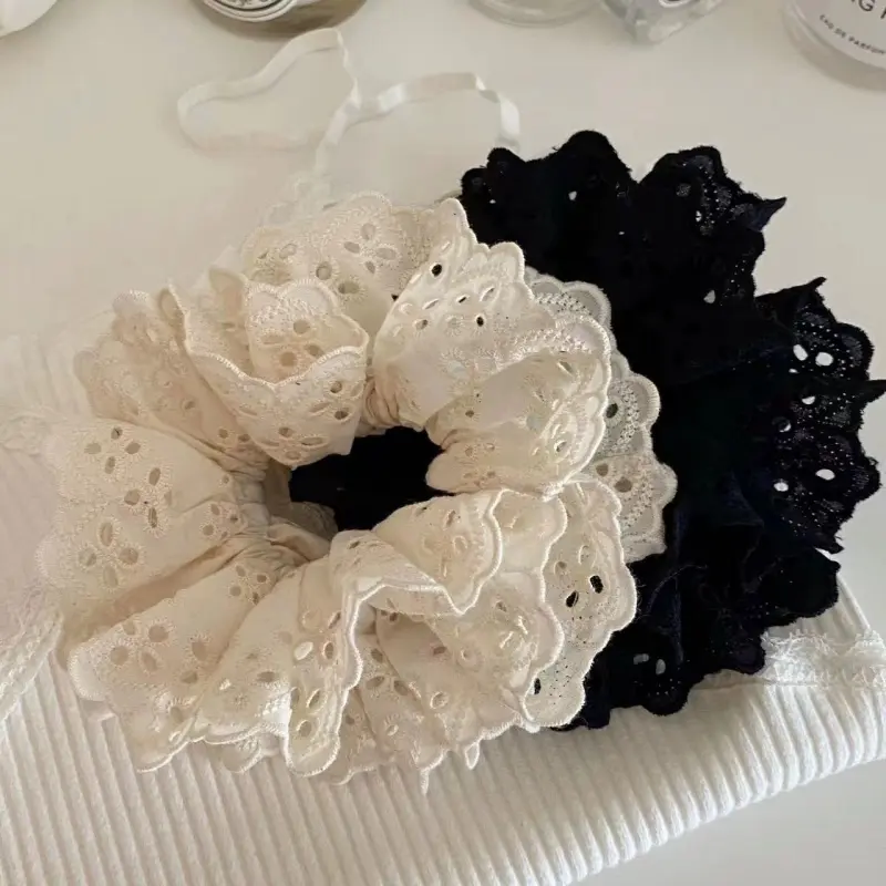 Hollow Out Lace Hair Scrunchies, 2 Counts/set Retro Hair Tie, Heatless Styling Tools for Women & Girls, Minimalist Headwear Suitable for Thick Hair, Elastic Hair Accessory, Hair Ties No Damage, Hair Styling Accessories