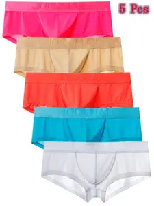 5 Counts Jockmail Men's Underwear, Pure Color Ultra-Fine Ice Silk Fiber Boxer, Low Waist Trunks Casual Daily Wear, All Seasons Comfortable underpants