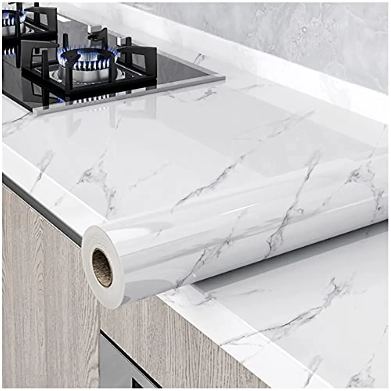 BRODARK Peel-and-Stick Adhesive Decorative Wallpaper - Fake White Marble & Concrete Designs, Waterproof, Oil-Proof, Easy-Install, Marble Backsplash Wallpaper, House Decor, Living Room Decorations, 1 Roll (60x1000cm/40x300cm)