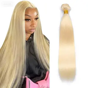 【SUMMER VIBES】Megeen Light Blonde Straight Human Hair Bundles 100% Human Remy Hair Natural Black Human Hair Extensions Body Wave Brazilian Hair Weave 3 Bundle for Women