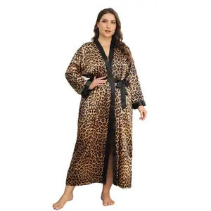 Women’s Plus Size Silky Satin Floral Long Bathrobe/Robe – Kimono Style, Wedding Sleepwear, Dressing Gown