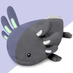 Niuniu Daddy Black Axolotl Plush Toy - Luminous, Realistic, Cute Stuffed Animal Plushies for Girls & Boys - Glow-in-The-Dark Birthday Gifts Huggable Soft Bouncy Adults