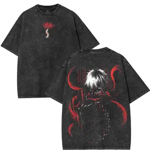 valentine shirts Tokyo Ghoul Ken Kaneki Red Eyes Mask Anime Acid Washed T-Shirt manga movie game Vintage Cotton unisex Menswear graphic tee
