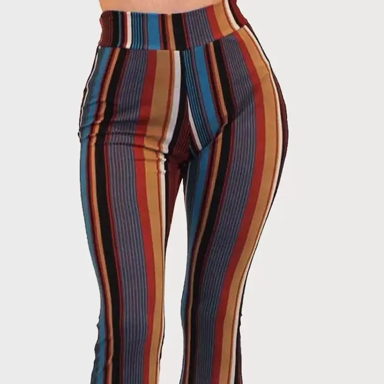 Stripes Are Back, Stripes Bellbottom High Rise Elastic Waist Flare Leg Pants Womenswear Comfort , Available in ex small to X-Large