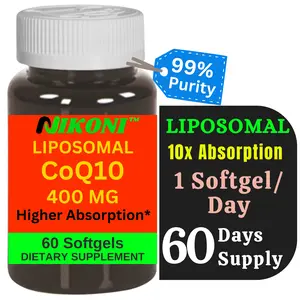 Nikoni Liposomal CoQ10 400mg Max Strength Energy Supplements 60 Softgels Supports Heart Brain 10x Absorption 99% Purity US Healthcare Fitness - Edible
