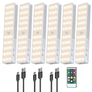 6 Pcs Wireless Magnetic Under Cabinet Lighting ,USB Rechargeable,Smart Motion Sensor Closet Light with RemoteControl, Night Safe Light for Wardrobe Kitchen Tool Room Led Nightlight for bedroom