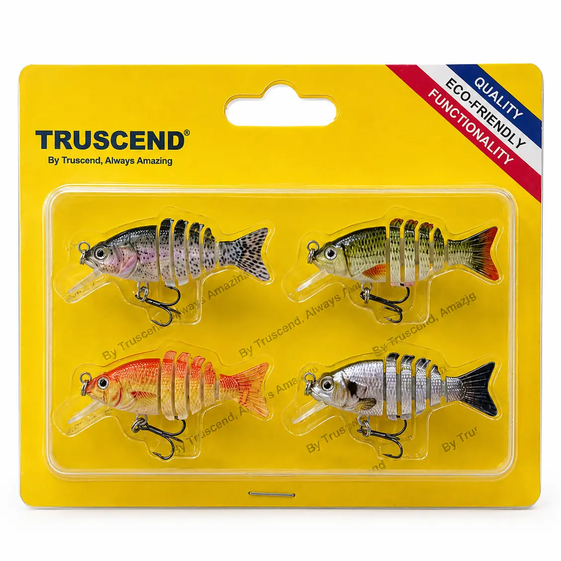 TRUSCEND Easy Catch SwimMax Artificial Fishing Lures - 6-Segment ABS Material, BKK Ultra Sharp Treble Hooks, 3D Realistic Eyes, 1/16oz, Anti-Rust, Built-In Rattle, Pearl Powder Coating for Bass, Trout, Snook, Salmon, Simulation Fishing Lure, 6 Segments