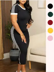 Women's Striped Dress Casual Fashion Round Neck Short Sleeve, Daily Outdoor Wear, Summer Women's Clothing, Stylish and Comfortable