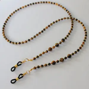 Tiger Eye Beaded Glasses Chain Holder Brown