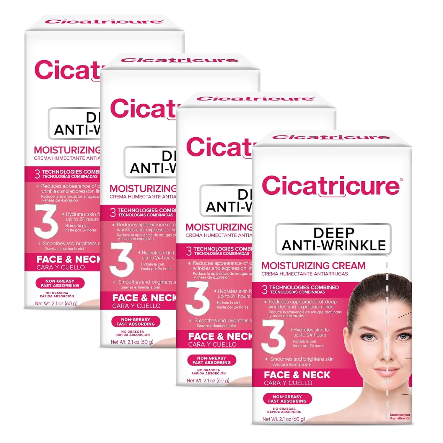 Cicatricure Deep Anti-Wrinkle Face & Neck Cream, 4 Pack, Reduces the Appearance of Wrinkles from 1st Use, Face Moisturizer, Anti-Aging Face Cream, Non-Greasy Wrinkle Cream for Women, Neck Cream, 2.1 Ounces