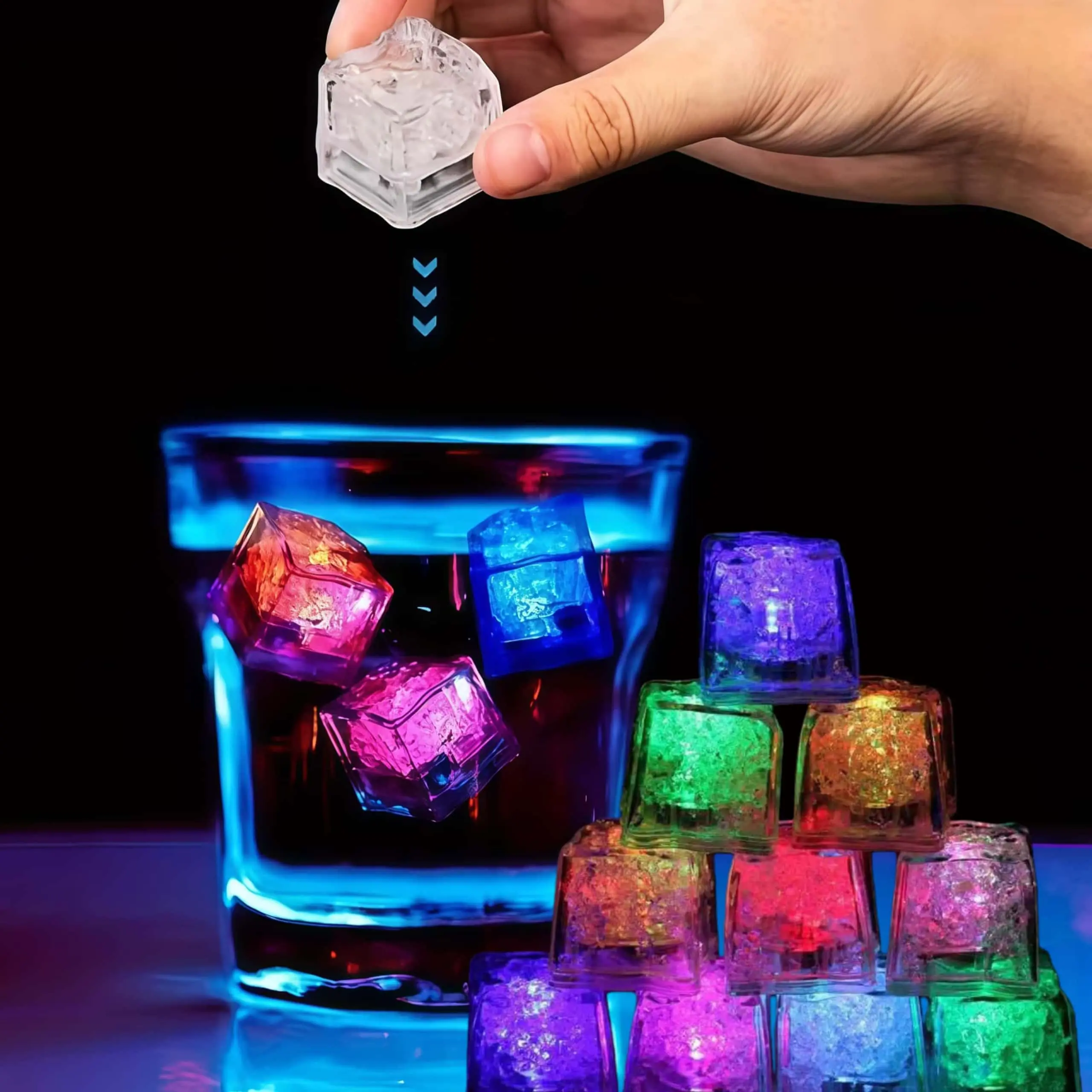 12/24 PCS Mixed Color LED Ice Cube Lights, Reusable Multicolor Stereo Atmosphere Lights, Bar Party Wedding Decoration, Eco-Friendly Creative Glow Ice Cubes, Graduation Season, Independence Day Decor July 4th