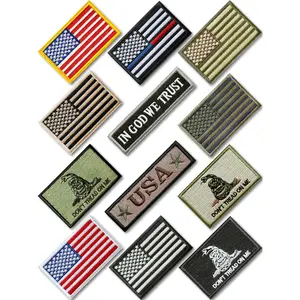 Flag Patch 12 Pcs Bundle Set Full Embroidery Hook and Loop Fastener Funny Morale Military Uniform Emblem Patches for Backpacks Army Gears Dog Vest Harness 2x3 inches