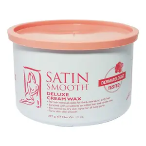 Satin Smooth Deluxe Cream Wax - 14oz Cosmetic Body Care Hair Removal Product with Rich Emollients, Ultra-Smooth Application for All Body Parts