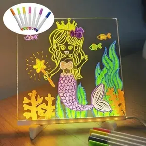 Eraser Board DIY Children Glowing Acrylic Fluorescent Writing Board, LED Night Light, Transparent Drawing Board, Kids Art Gift