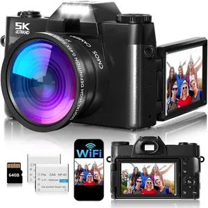 Digital Camera,UHD 75MP 5K Digital Cameras for Photography with WiFi,64GB SD Card Vlogging Travel Camera for YouTube,Featuring 3" 180?Flip Screen,Suitable for Beginners and Teens,Black