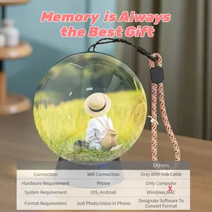 Memory Crystal Ball Upgraded 3D Video luminous  Player, 2.7'' WIFI Supported ,Personalized Family Memories Decorations, Custom  Ornaments Gifts for Christmas ABS Plastic Glass Shell