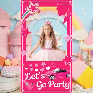 Hobaner 35x71 Inch Lets Go Party Hot Pink Photo Booth Props Decorations Girls Princess Cars Photo Props