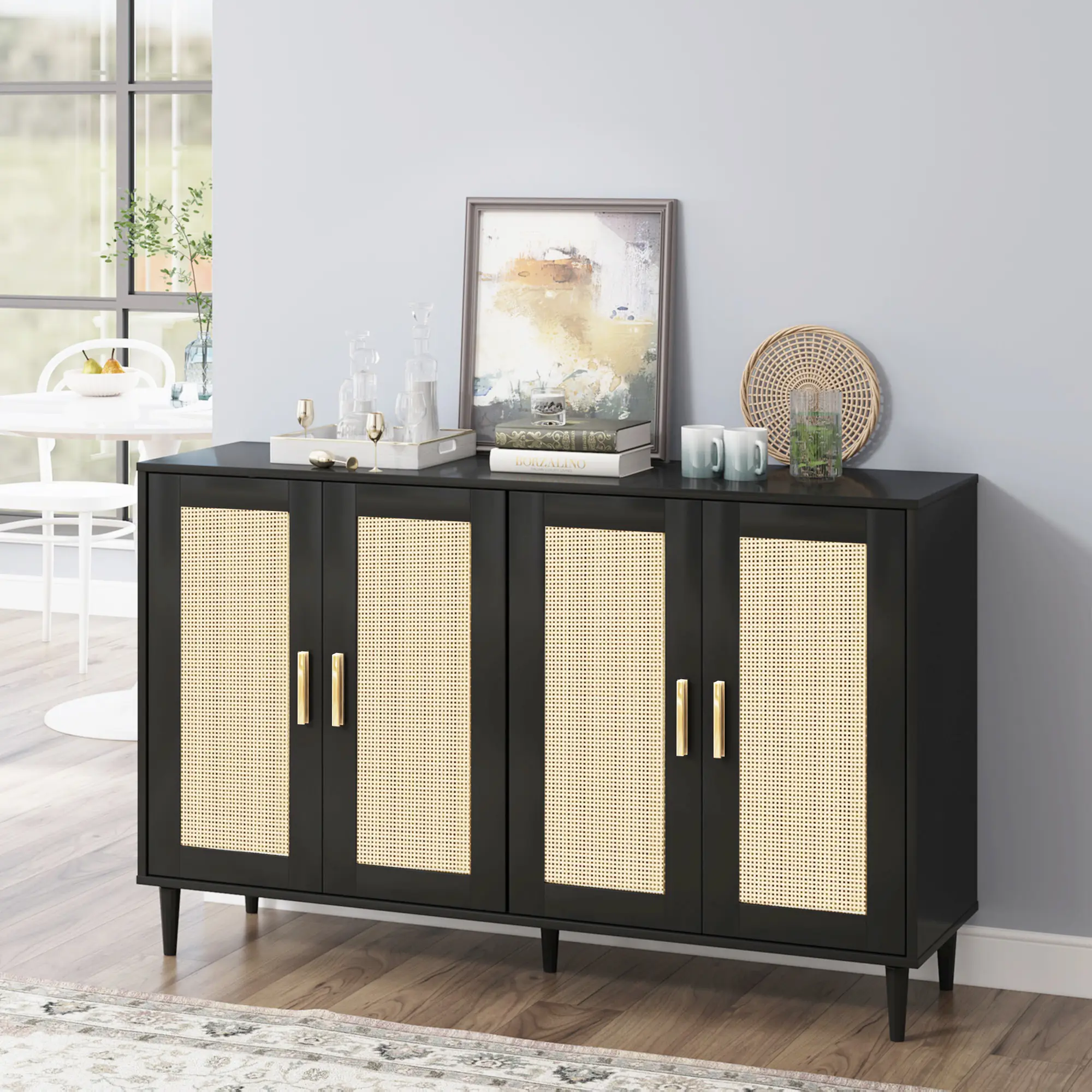 【Wooden storage cabinet】Kitchen Buffet Cabinet with Storage , Coffee Bar Cabinet with Adjustable Shelves for Living Room, Entryway