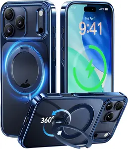 CASEKOO Deep Blue Glossy Designed for iPhone 17 Pro Case with 360 Spin Magnetic Stand [Fit for MagSafe][17FT Military Protection] Slim Polished Frame Titanium Alloy Sturdy Stand 6.3'', Deep Blue