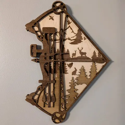 Engraved Hunting Bow - 15 x 11.5 Inches Wood with Unique Engraved Design for Hunters
