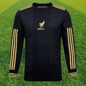 2025 Home Long Sleeve Soccer Jersey Black and Gold Soccer Jersey Fans Version