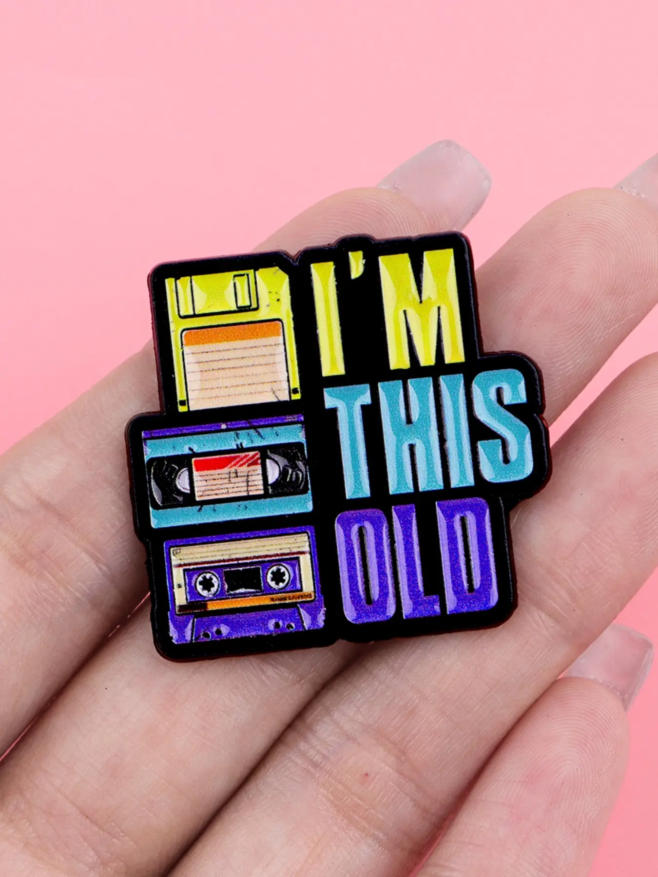 "I'm this old" Vintage Tape Quote Enamel Pin, Alloy Brooch Pin, Brooch Pins, Fashion Personalized Backpack Hat Sweater Accessory, Perfect Party Holiday Gift