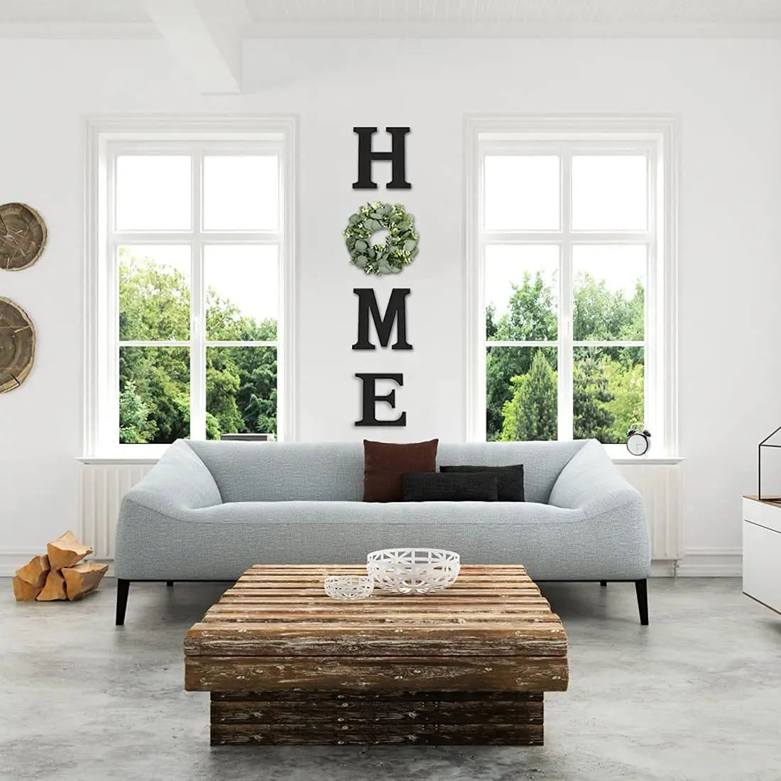 Sturdy Solid Wood "HOME" Letters + Wreath Wall Decoration Set - Black Wood Signs, Synthetic Eucalyptus Wreath, Party/Housewarming Gift, Indoor/Outdoor Living Room Kitchen Decor (Garden Specialty Tool Accessory)